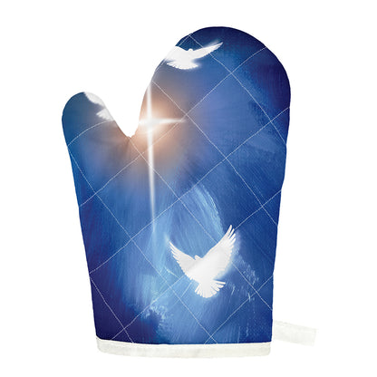 Christian Cross And White Doves Print Single Oven Mitt
