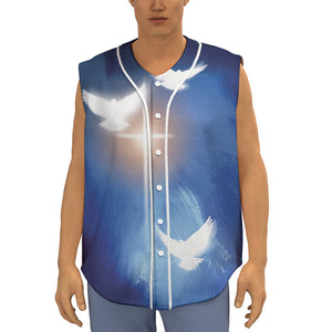 Christian Cross And White Doves Print Sleeveless Baseball Jersey