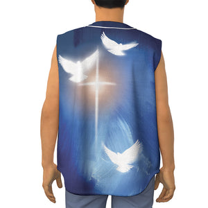 Christian Cross And White Doves Print Sleeveless Baseball Jersey