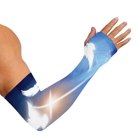 Christian Cross And White Doves Print Sun Protection Arm Sleeves