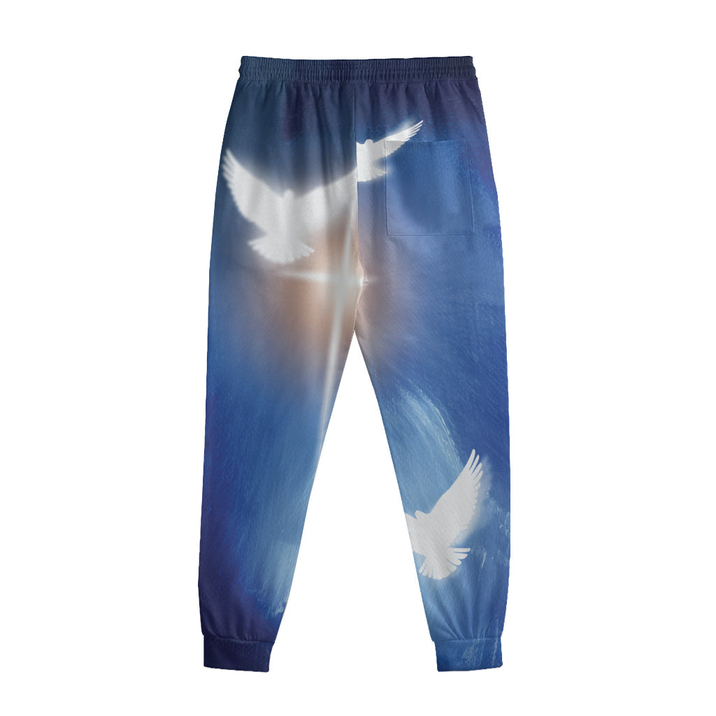 Christian Cross And White Doves Print Sweatpants