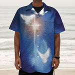 Christian Cross And White Doves Print Textured Short Sleeve Shirt