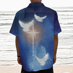 Christian Cross And White Doves Print Textured Short Sleeve Shirt