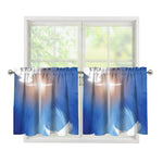 Christian Cross And White Doves Print Tier Curtains