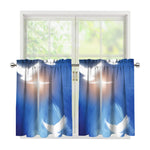 Christian Cross And White Doves Print Tier Curtains