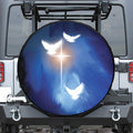 Christian Cross And White Doves Print Tire Cover