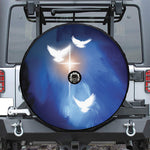 Christian Cross And White Doves Print Tire Cover With Camera Hole