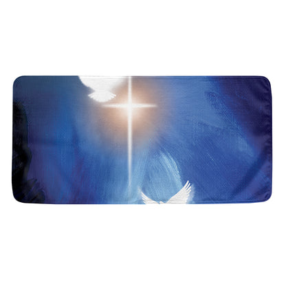 Christian Cross And White Doves Print Towel
