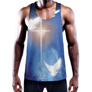 Christian Cross And White Doves Print Training Tank Top