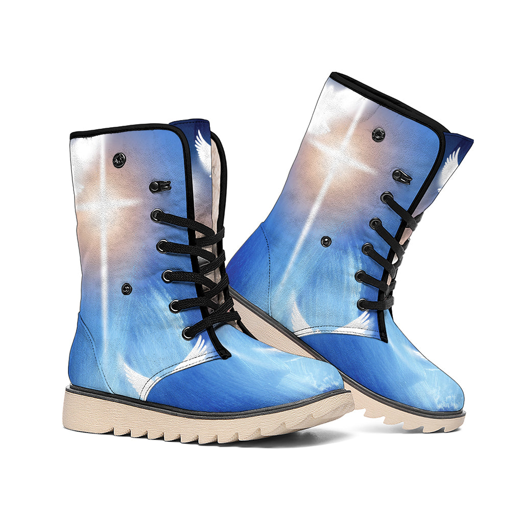 Christian Cross And White Doves Print Winter Boots