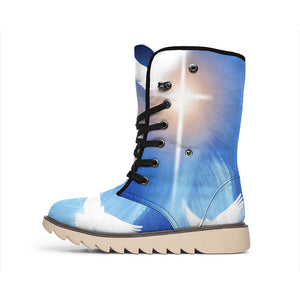 Christian Cross And White Doves Print Winter Boots