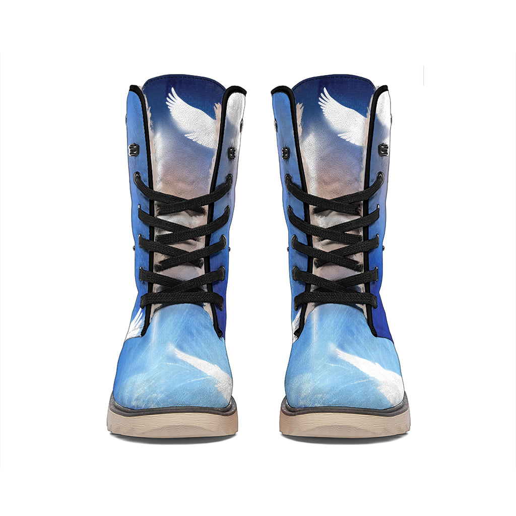 Christian Cross And White Doves Print Winter Boots