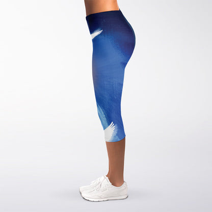 Christian Cross And White Doves Print Women's Capri Leggings