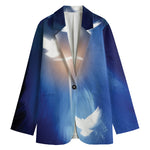 Christian Cross And White Doves Print Women's Cotton Blazer