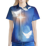 Christian Cross And White Doves Print Women's Polo Shirt