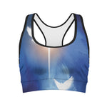 Christian Cross And White Doves Print Women's Sports Bra