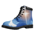 Christian Cross And White Doves Print Padded Collar Lace Up Boots
