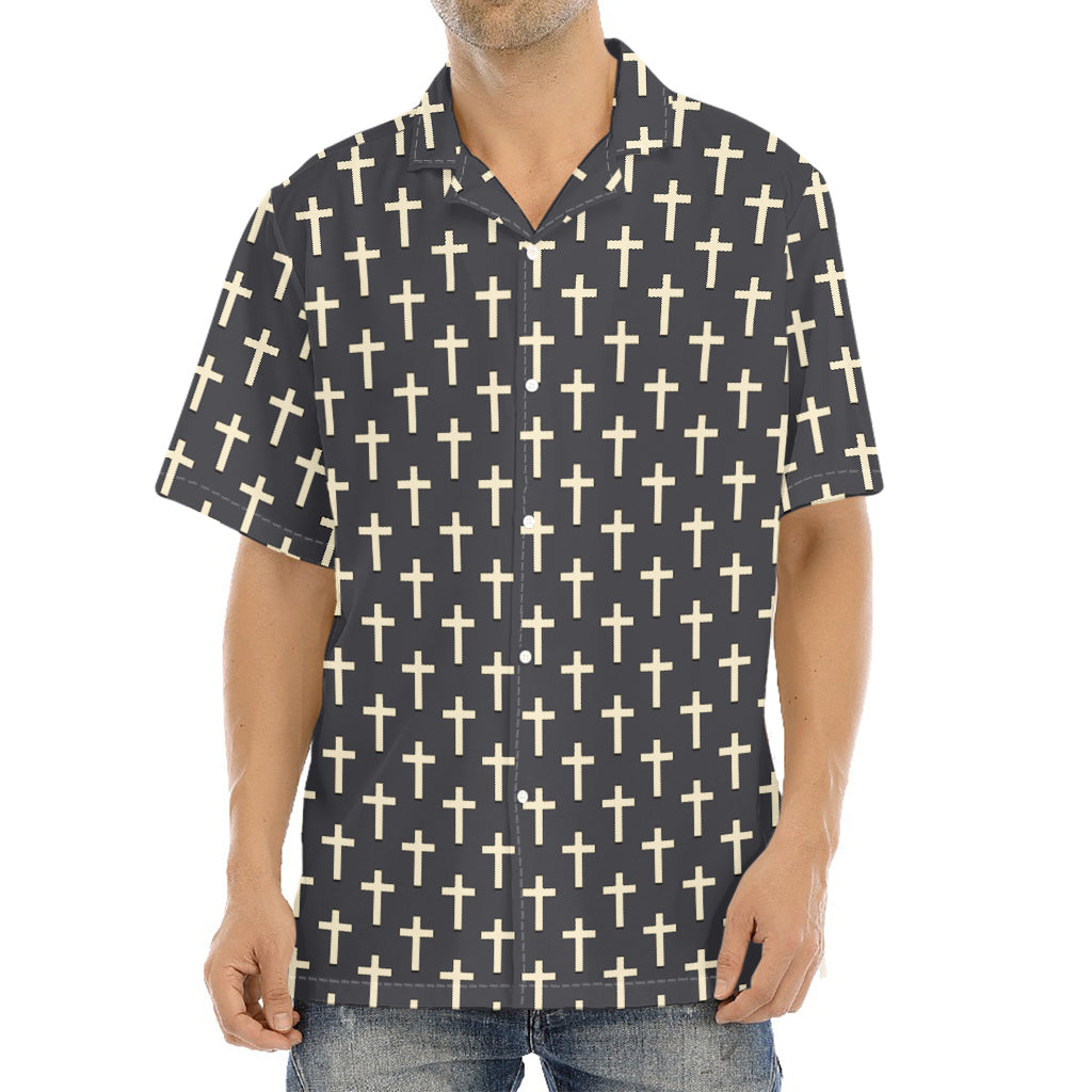 Christian Cross Pattern Print Aloha Shirt