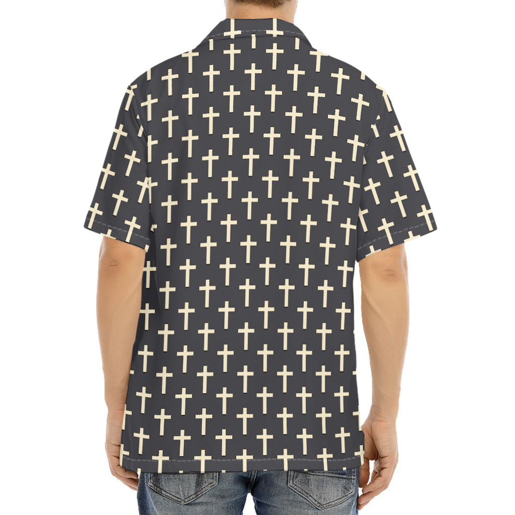 Christian Cross Pattern Print Aloha Shirt