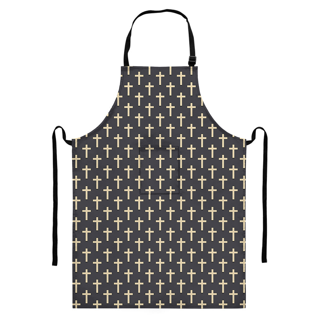 Christian Cross Pattern Print Bib Apron With Pocket