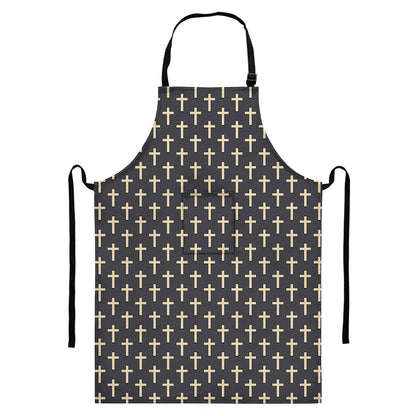 Christian Cross Pattern Print Bib Apron With Pocket