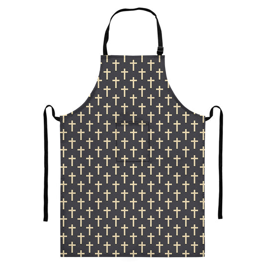 Christian Cross Pattern Print Bib Apron With Pocket
