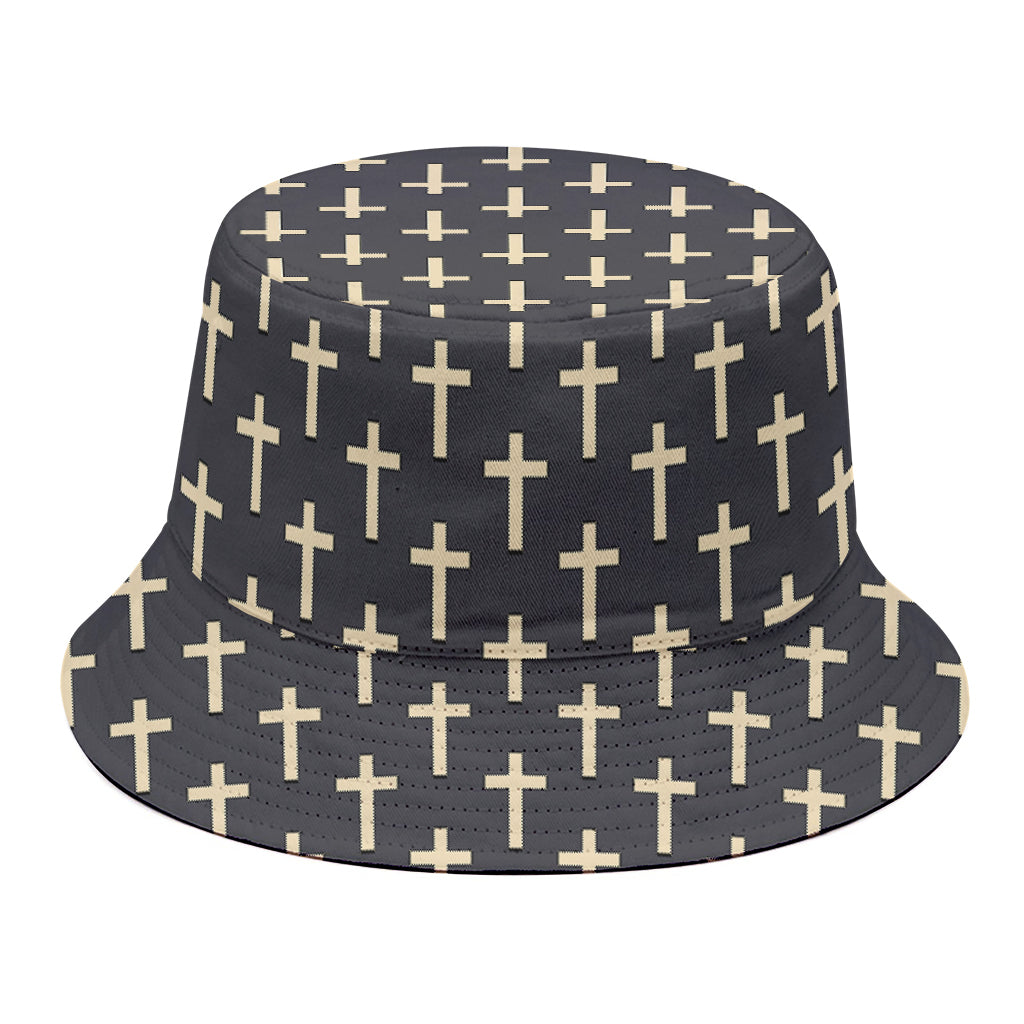 Christian Cross Pattern Print Bucket Hat