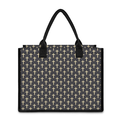 Christian Cross Pattern Print Canvas Tote Bag