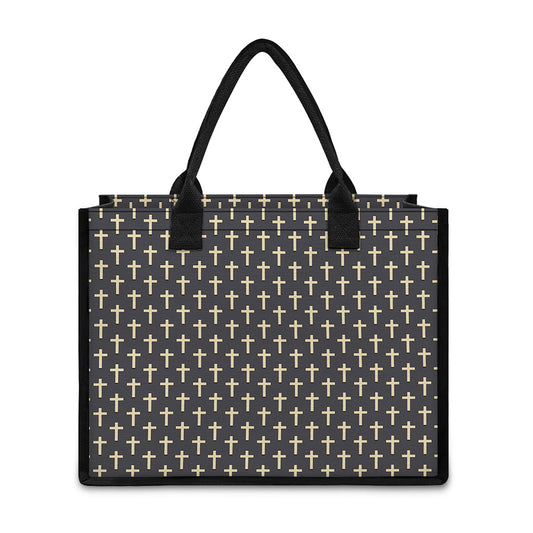 Christian Cross Pattern Print Canvas Tote Bag