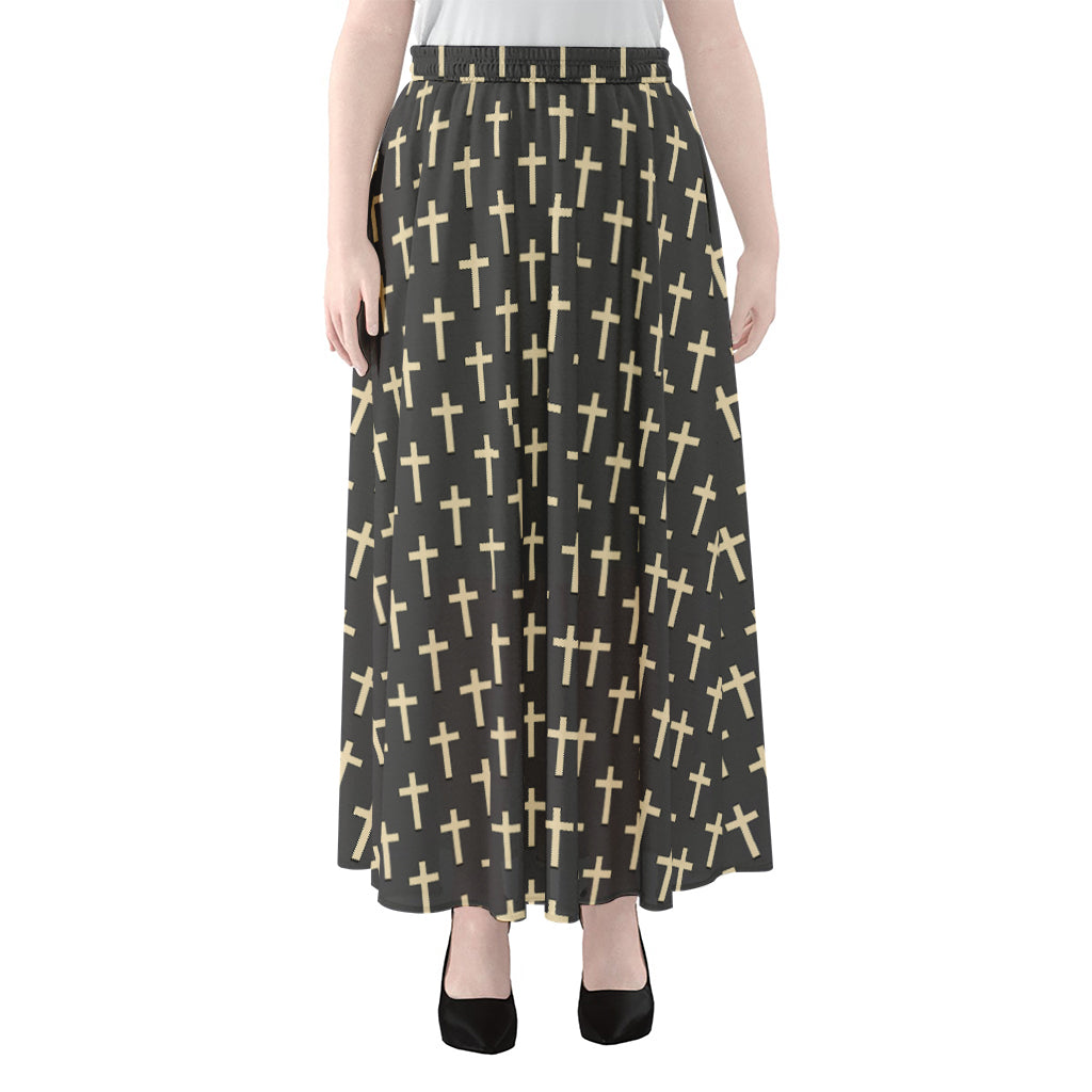 Christian Cross Pattern Print Chiffon Maxi Skirt