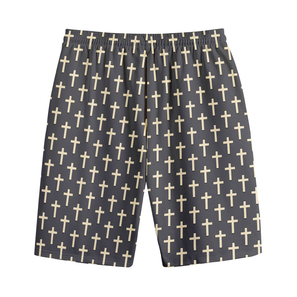 Christian Cross Pattern Print Cotton Shorts