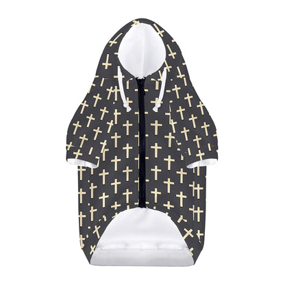 Christian Cross Pattern Print Dog Zip Up Hoodie
