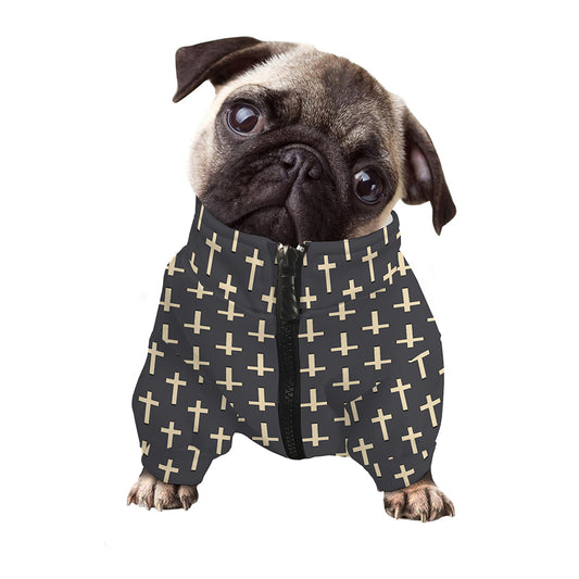 Christian Cross Pattern Print Dog Zip Up Jacket