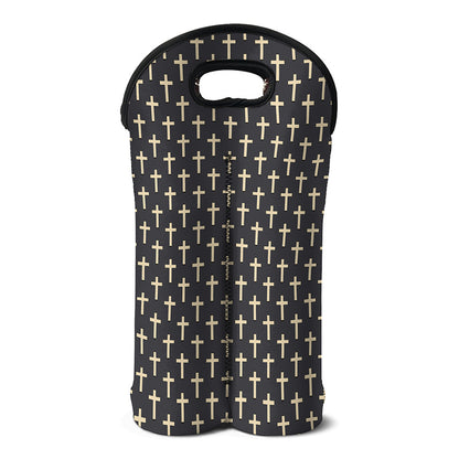 Christian Cross Pattern Print Double Neoprene Wine Tote