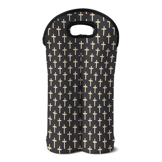 Christian Cross Pattern Print Double Neoprene Wine Tote