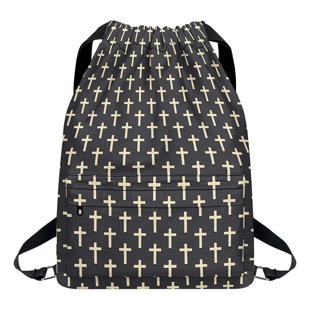 Christian Cross Pattern Print Drawstring Backpack