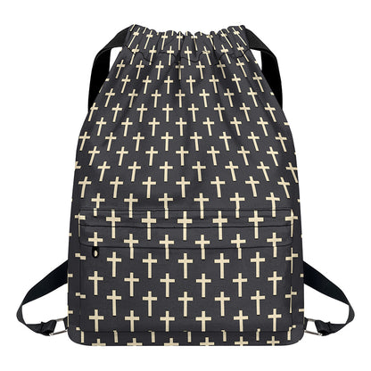 Christian Cross Pattern Print Drawstring Backpack