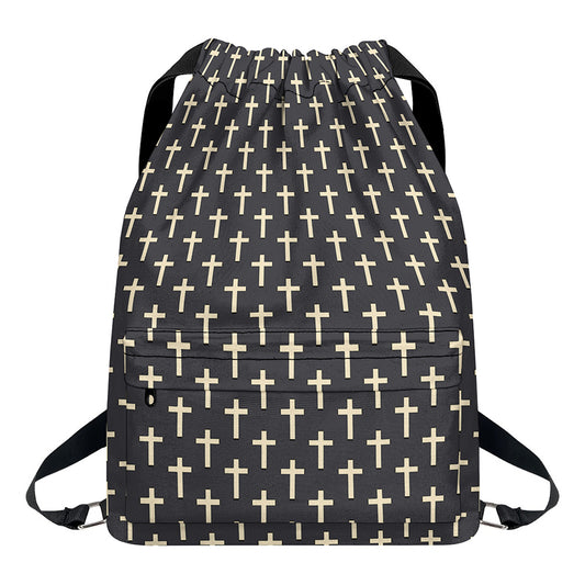 Christian Cross Pattern Print Drawstring Backpack
