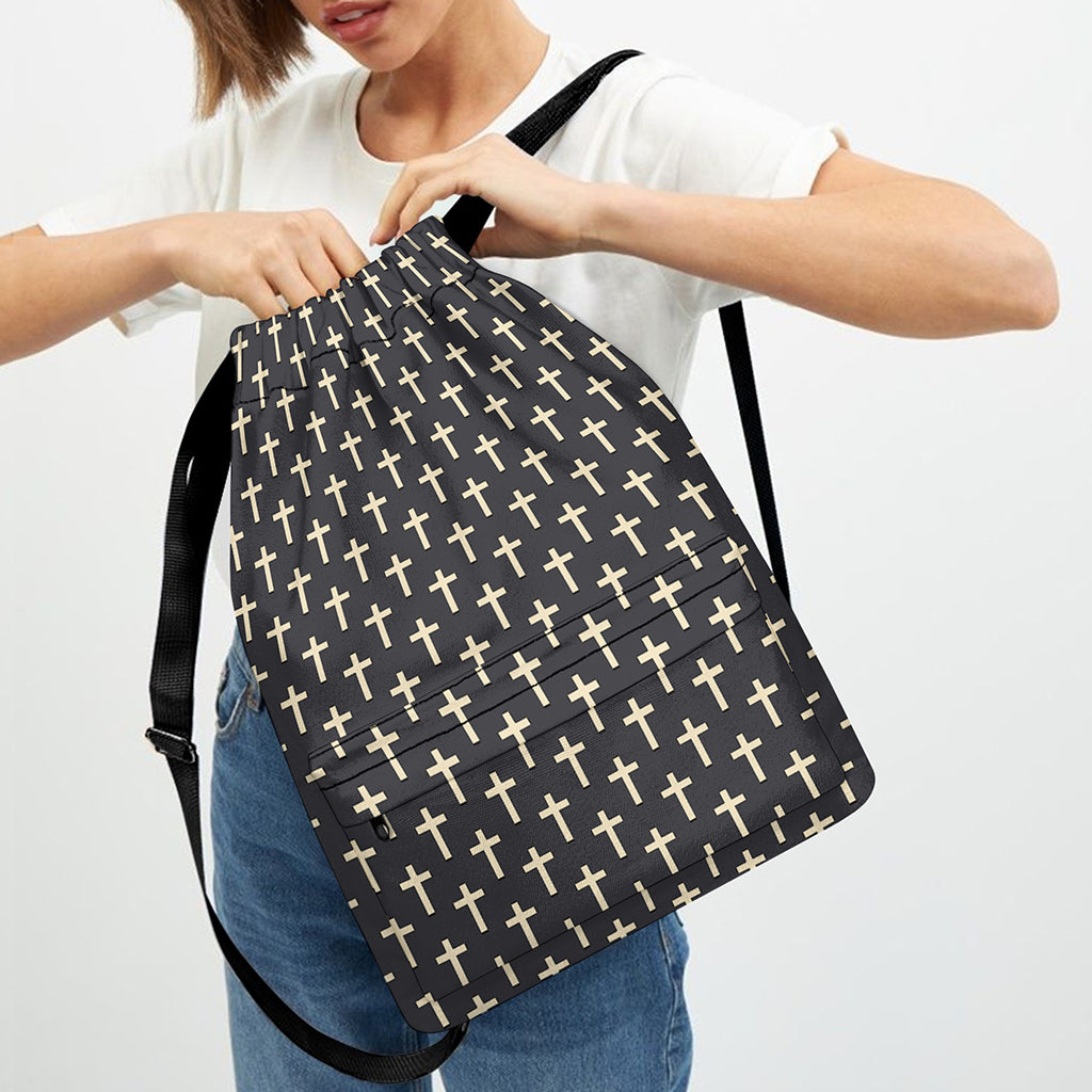 Christian Cross Pattern Print Drawstring Backpack