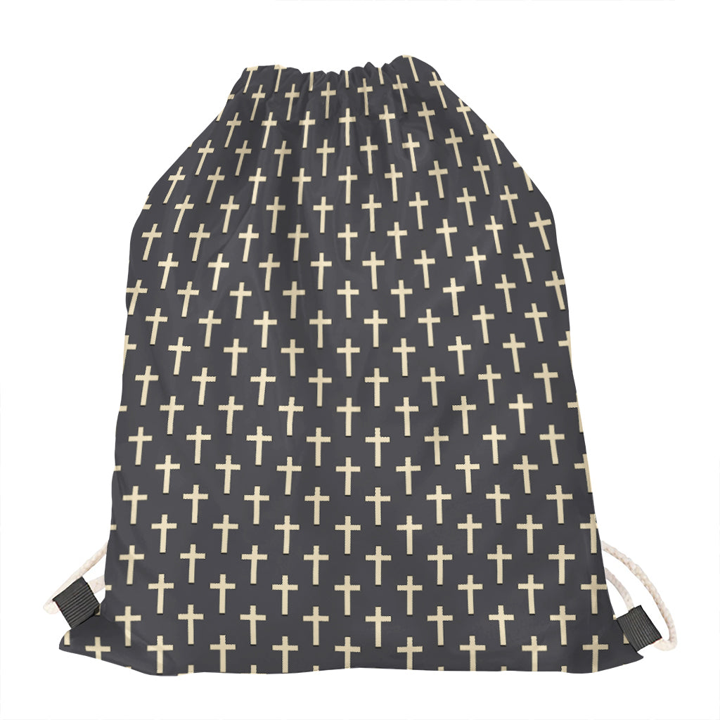 Christian Cross Pattern Print Drawstring Bag