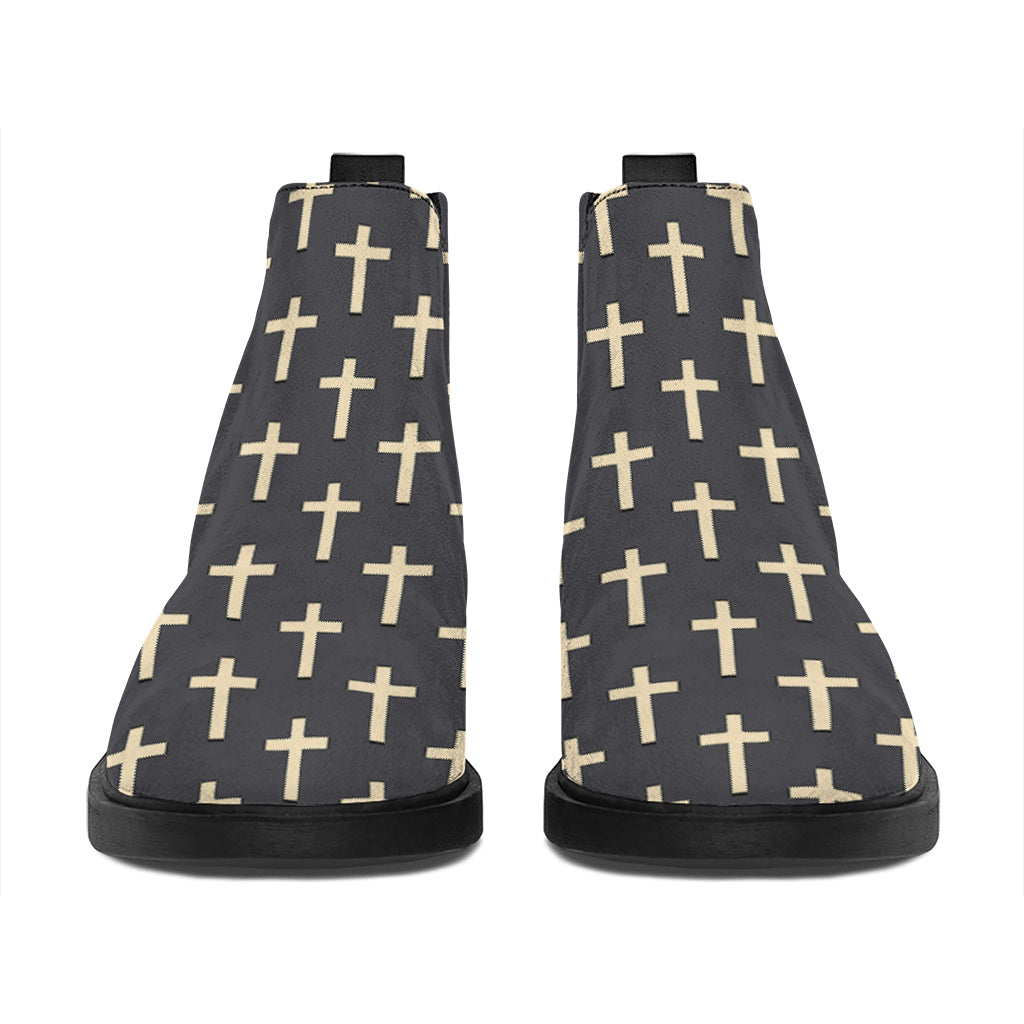 Christian Cross Pattern Print Flat Ankle Boots