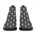 Christian Cross Pattern Print Flat Ankle Boots