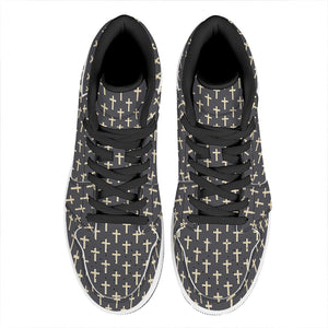 Christian Cross Pattern Print High Top Leather Sneakers