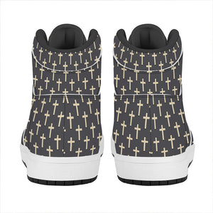 Christian Cross Pattern Print High Top Leather Sneakers