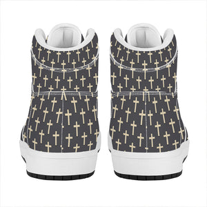 Christian Cross Pattern Print High Top Leather Sneakers