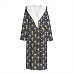 Christian Cross Pattern Print Hooded Bathrobe