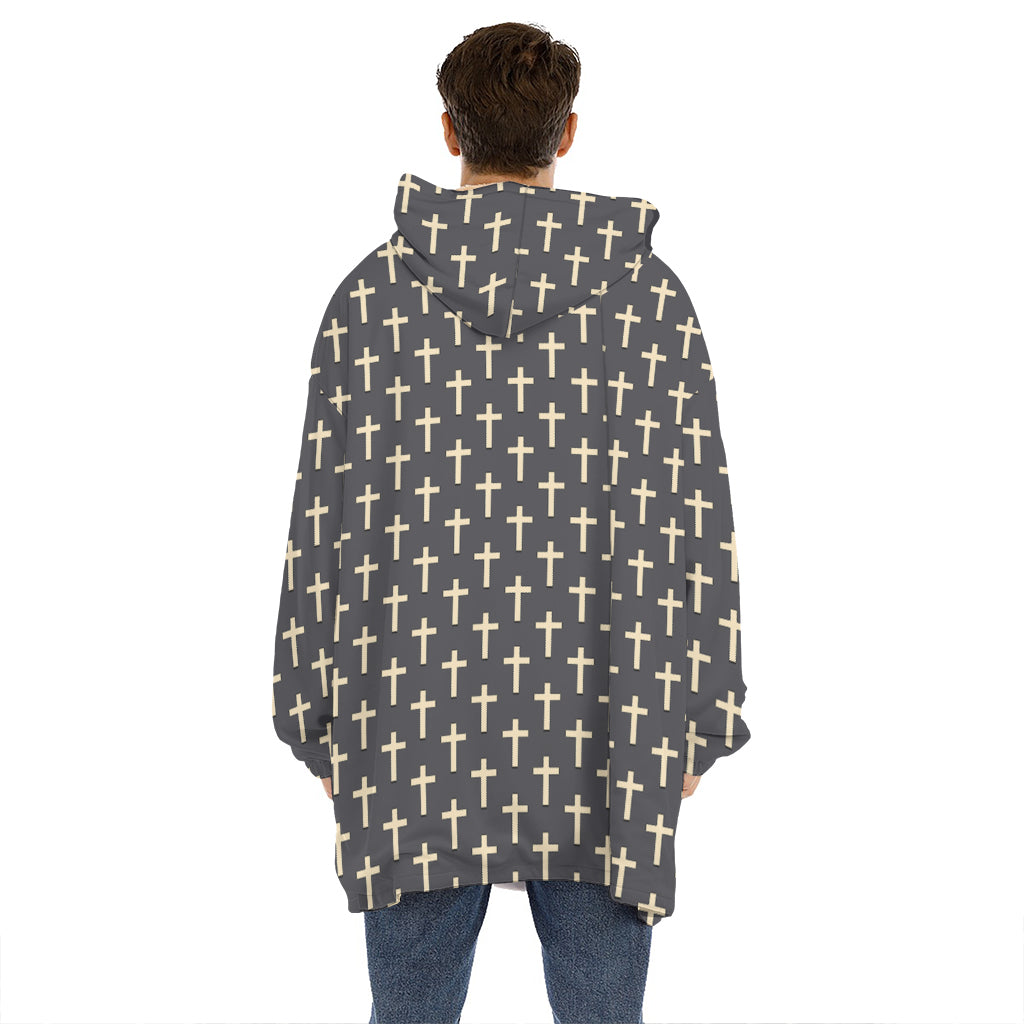 Christian Cross Pattern Print Hoodie Blanket