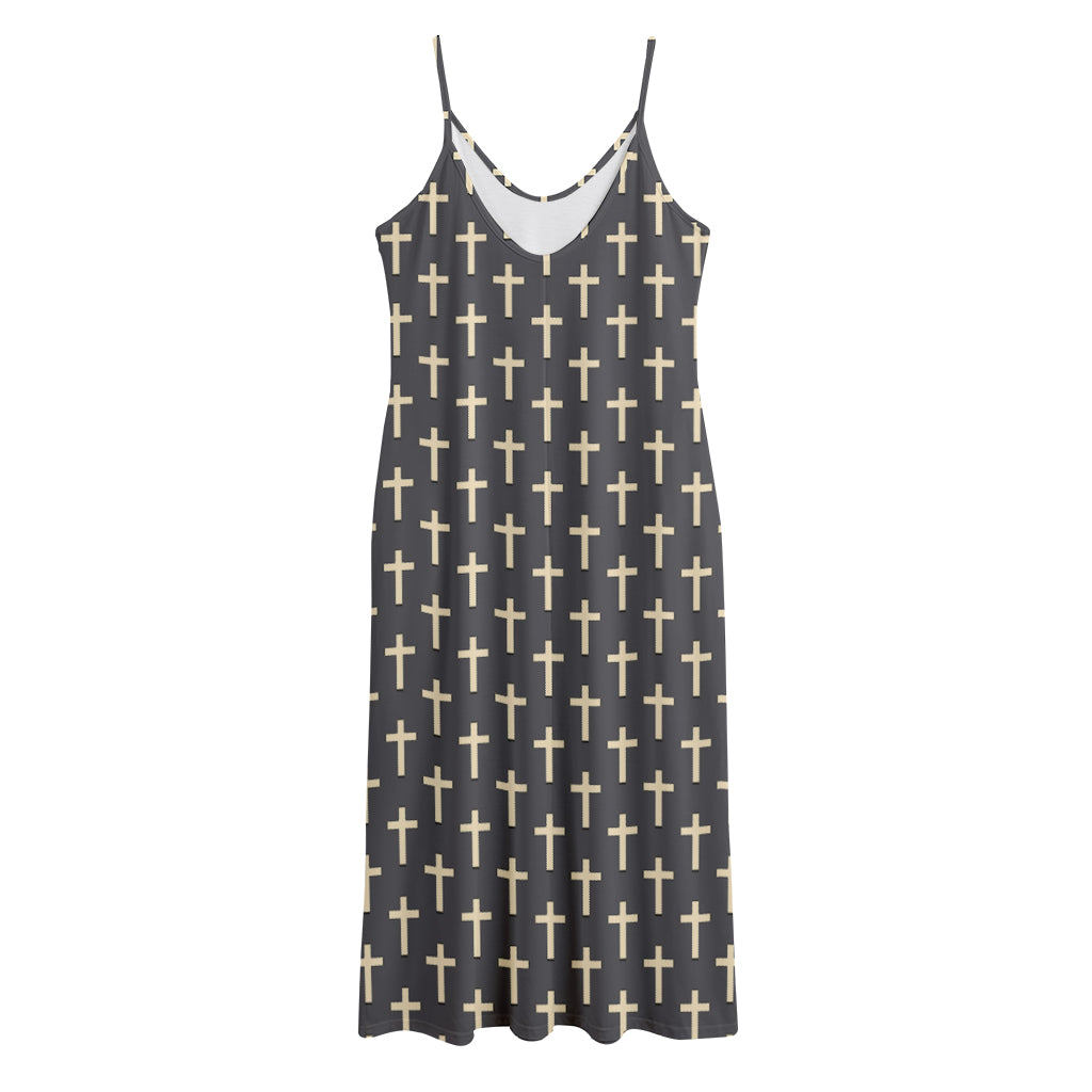 Christian Cross Pattern Print Jersey Midi Cami Dress