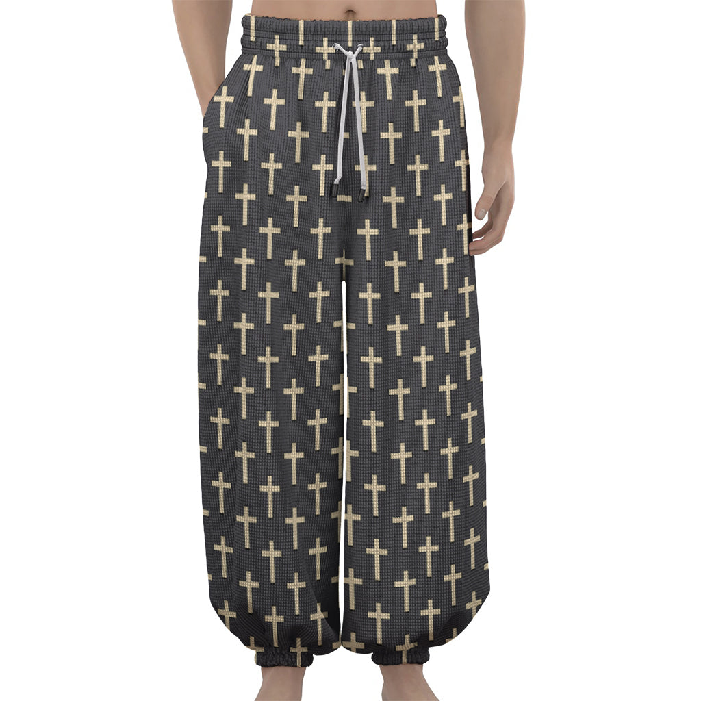 Christian Cross Pattern Print Lantern Pants