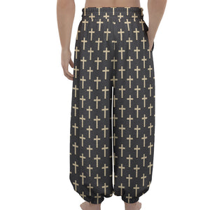 Christian Cross Pattern Print Lantern Pants